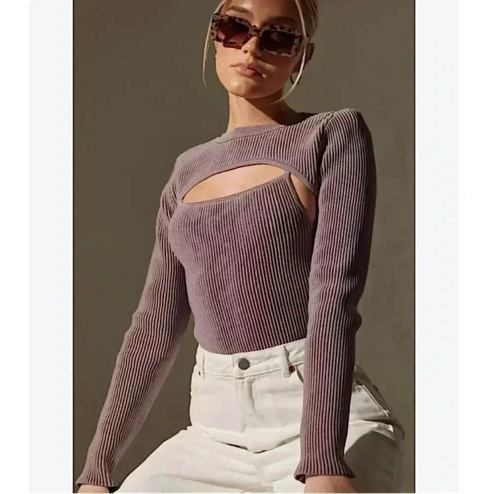 Missguided Y2K Re Styld Bodysuit Top Ribbed Knit NWOT New